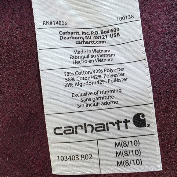 Carhartt Womens Plum Full-Zip Hoodie Jacket Sz Medium - Picture 7 of 8